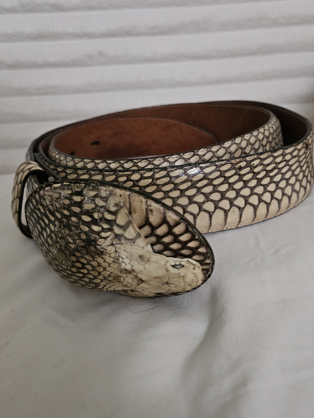 Neutral Tan Snake-Print Reptile Belt